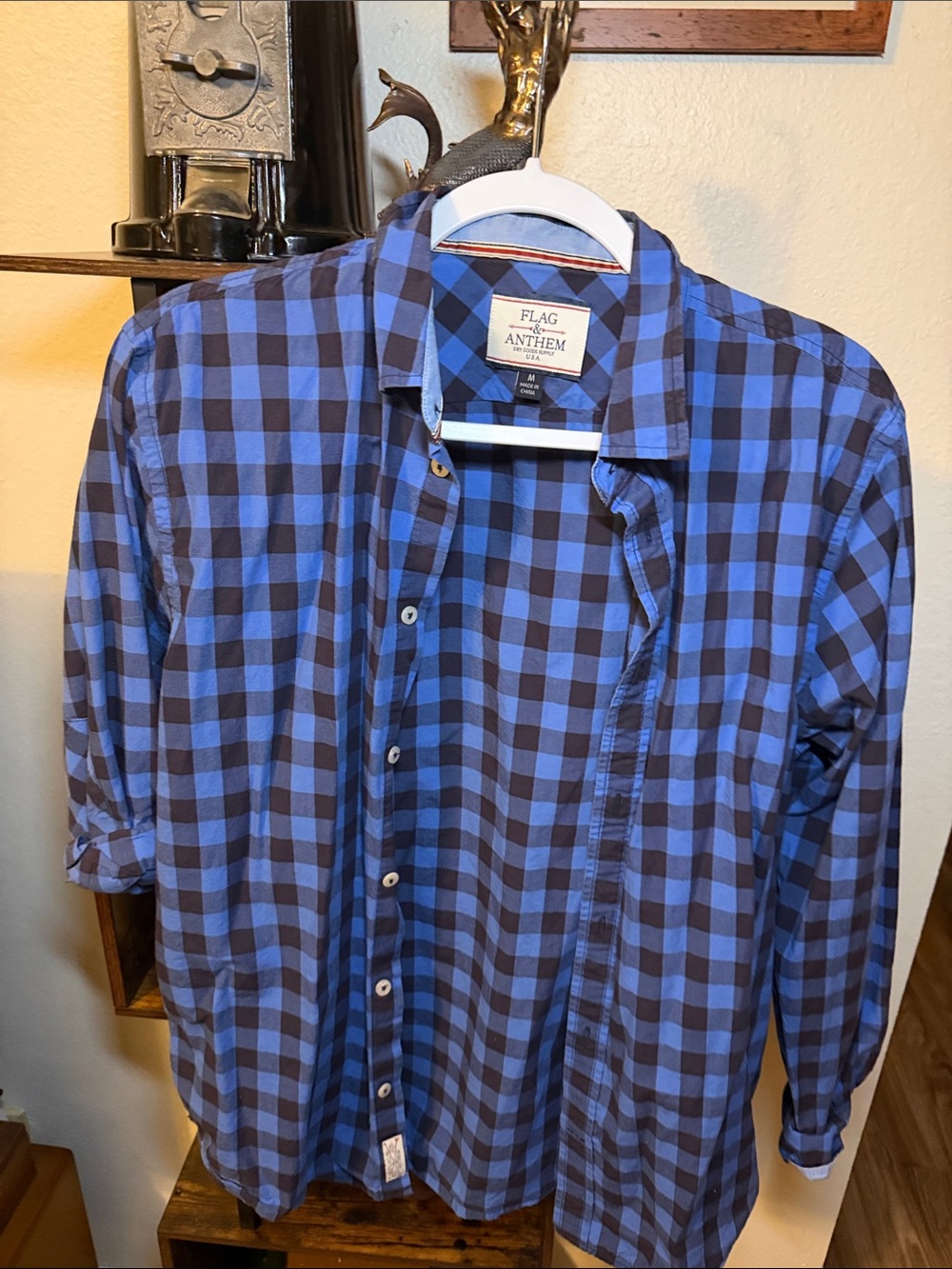 FLAG & ANTHEM Men's Blue and Black Check Casual Button-Down Shirt